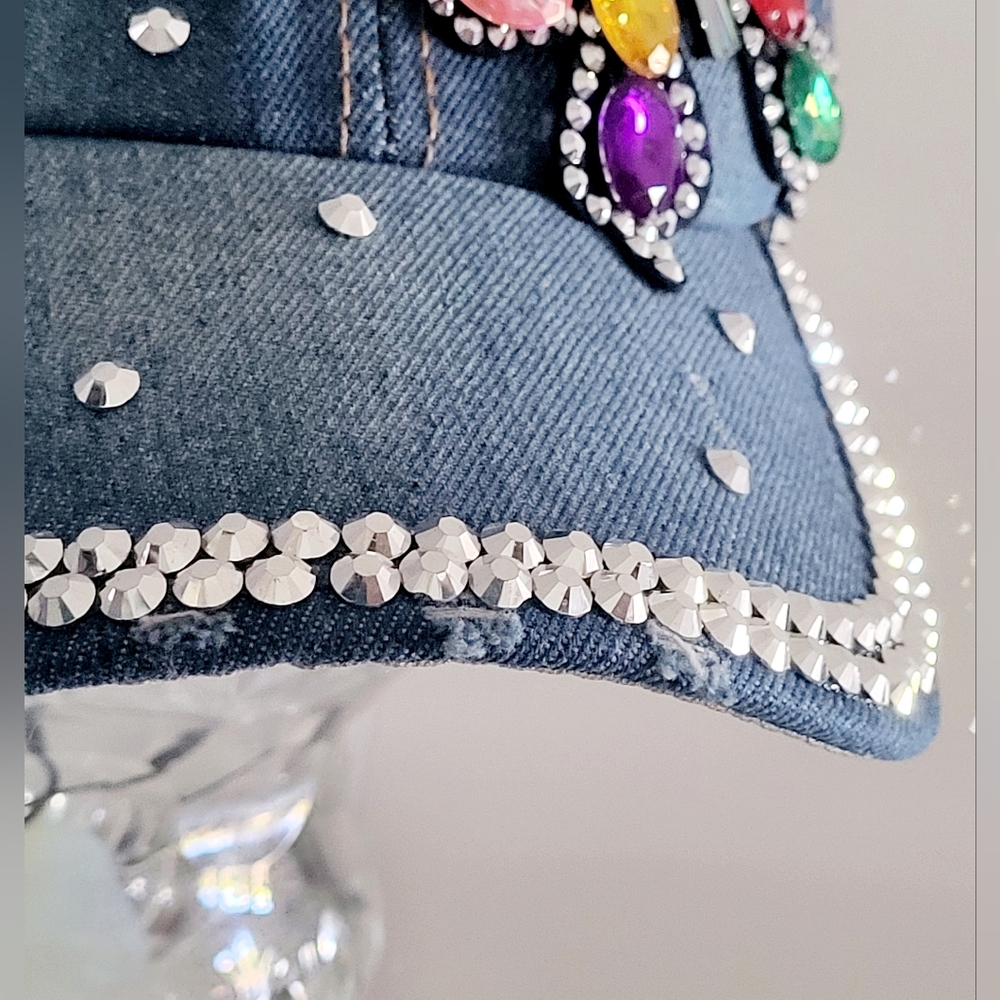 Denim Butterfly Rhinestone Baseball Hat, Adjustable - Picture 11 of 14